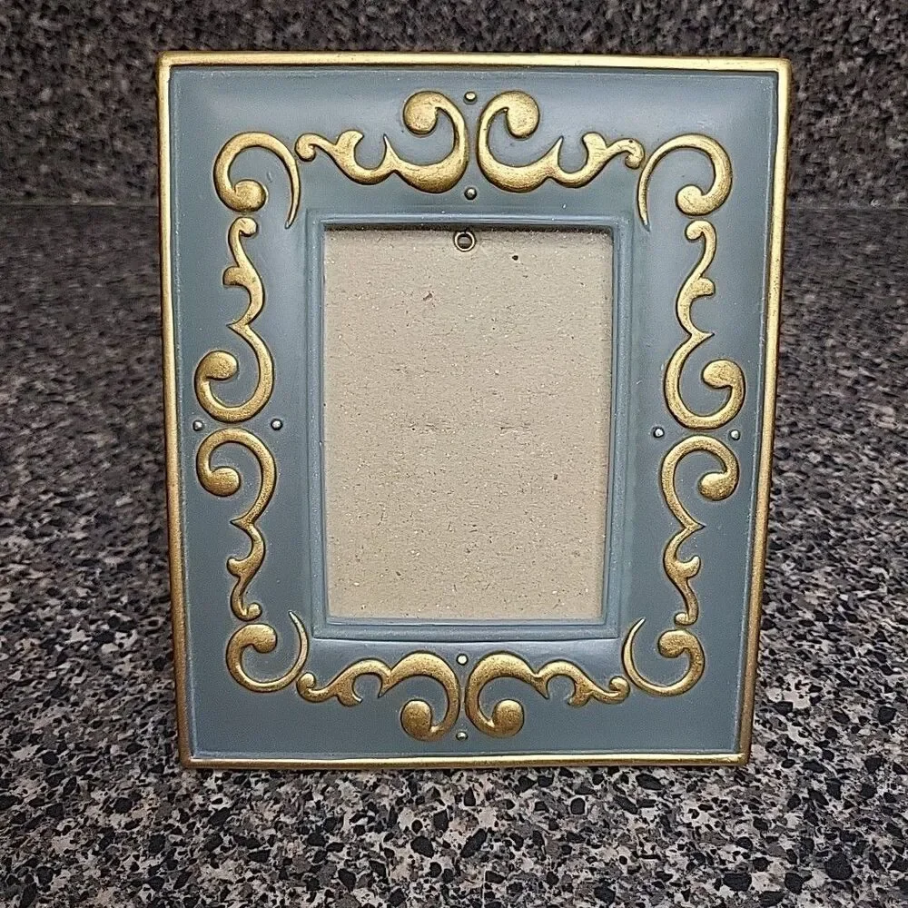 VINTAGE 90's HB Group Art Glass Picture Frame Gold Scroll Hollywood Regency